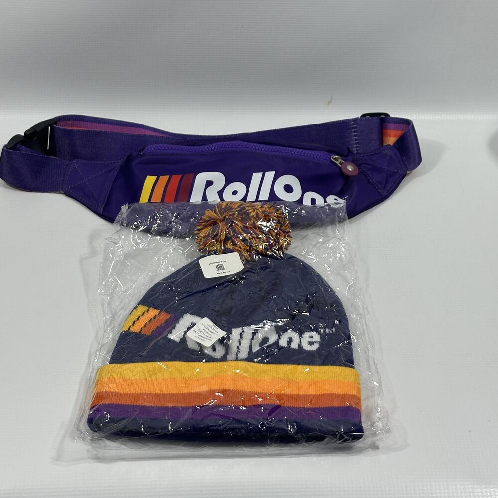 Roll One Belt Bag Fanny Pack Beanie Set Mens Small Purple Logo Winter Hat